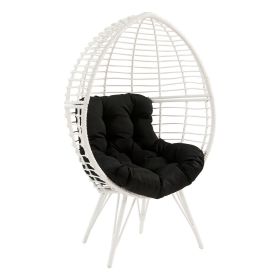Wicker Patio Lounge Chair with Angled Metal Legs, White