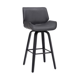 30 Inch Bar Stool with Curved Padded Back and Seat, Gray