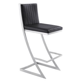 Barstool with Channel Stitching and Angled Cantilever Base, Black and Silver