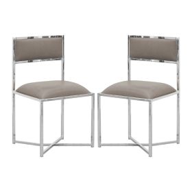 Eun 20 Inch Faux Leather Dining Chair, Chrome Base, Set of 2, Gray