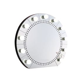 Rose 32 Inch Round Lighted Mirror, 11 Bulb Sockets, Faux Diamonds, Silver