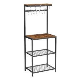 Hugh 57 Inch Baker Rack Kitchen Shelves, Microwave Stand, 12 Hooks, Brown