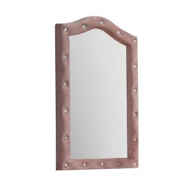 22 Inch Contemporary Upholstered Mirror, Crystal Tufting, Arched Top, Pink