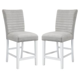 Zav 19 Inch Upholstered Counter Chair, Channel Stitching, Set of 2, Gray