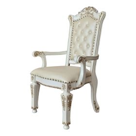 27 Inch Classic Vegan Leather Armchair, Button Tufted, Carved, White