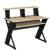 Tin 47 Inch Wood Music Desk Studio Station, Keyboard Tray, Shelves, Brown