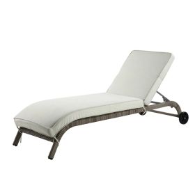 80 Inch Outdoor Patio Sun Lounge, All Weather Resin Wicker, Brown, White