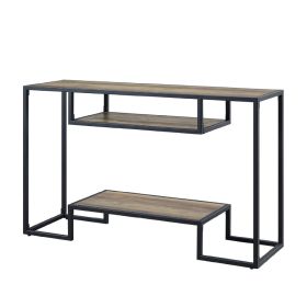 Lea 48 Inch Wood Sideboard Sofa Table, Grain Details, Metal, Rustic Oak