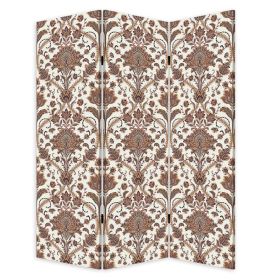 72 Inch 3 Panel Canvas Screen Room Divider, Dual Sided Baroque, White Brown