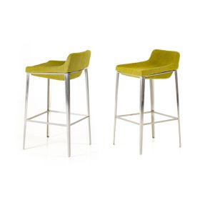 Cid 30 Inch Modern Bar Stool, Low Back, Metal Legs, Green