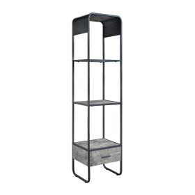 66 Inch Side Pier, Vertical Media Bookcase, 3 Shelves, Metal Frame, Gray