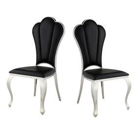 Kuri 24 Inch Dining Chair, Vegan Faux Leather, Textured, Set of 2, Black
