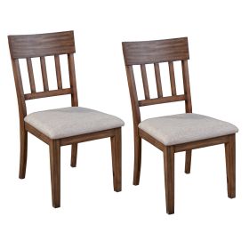 Dan 25 Inch Dining Side Chair, Slatted Back, Gray Cushion, Set of 2, Brown