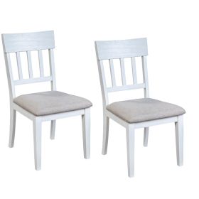 Dan 25 Inch Dining Side Chair, Slatted Back, Gray Cushion, Set of 2, White