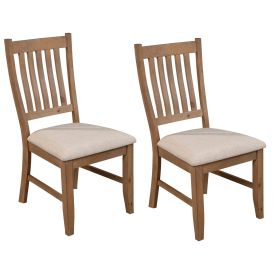 Tess 24 Inch Set of 2 Dining Side Chair, Slatted Back, Beige Cushion, Brown