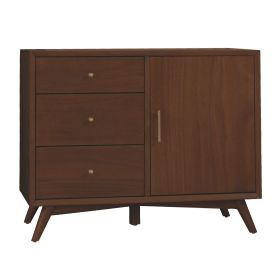 Ian 40 Inch Accent Storage Cabinet, 1 Door, 3 Drawers, Walnut Brown Wood