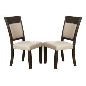 Brian 25 Inch Dining Side Chair, Fabric Upholstered, Set of 2, Brown, Beige
