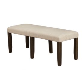 Brian 51 Inch Acacia Wood Dining Bench, Polyester Upholstery, Brown, Beige