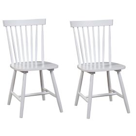 Ray 18 Inch Dining Side Chair, Rubberwood, Windsor Back, Set of 2, White