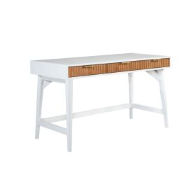 Eli 52 Inch 3 Drawer Home Office Desk, Mahogany Wood, White, Brown