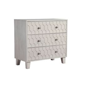 Rue 36 Inch 3 Dresser Drawer Chest, Textured Honeycomb Design, Light Gray