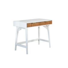 Eli 36 Inch 2 Drawer Home Office Desk, Mahogany Wood, Brown White