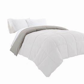Beth Reversible Microfiber Queen Comforter, Squared Stitching, White, Gray