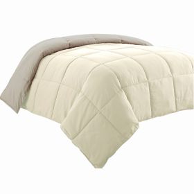 Beth Reversible Microfiber King Comforter, Squared Stitching, Ivory, Beige