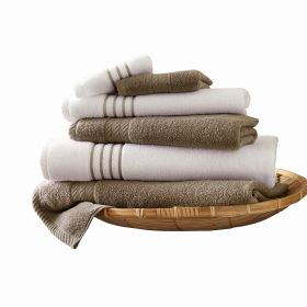 Dana 6 Piece Soft Egyptian Cotton Towel Set, Striped Pattern, Taupe, White