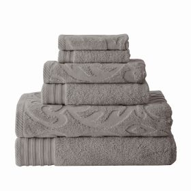 Oya 6 Piece Soft Egyptian Cotton Towel Set, Solid Medallion Pattern, Gray