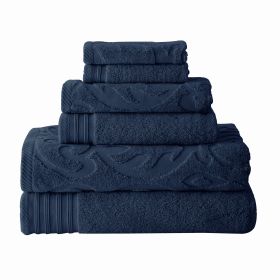 Oya 6 Piece Soft Egyptian Cotton Towel Set, Medallion Pattern, Navy Blue