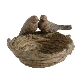 9 Inch Handcrafted Accent Table Bowl, Resin, Lovebirds Nest, Natural Brown