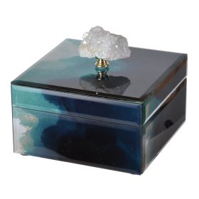 Eve 6 Inch Decorative Accessory Box, Elegant Stone with Finial Accent, Blue