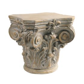 18 Inch Column Pedestal, Classic Carved Scrollwork, Floral, Antique White