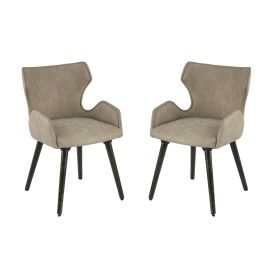 Rog 23 Inch Wood Dining Chair Set of 2, Wingback Seat, Beige and Brown
