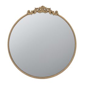 Kea 32 Inch Vintage Round Wall Mirror, Gold Metal Frame, Baroque Design