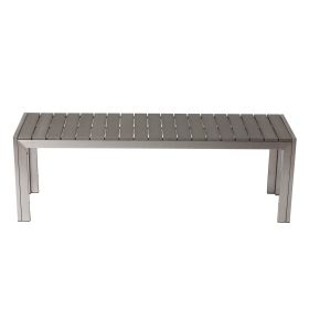 Theo 53 Inch Outdoor Bench, Gray Aluminum Frame, Plank Style Seat Surface
