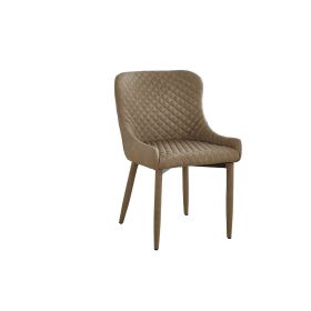 Tom 16 Inch Modern Dining Chair, Set of 2, Beige Vegan Faux Leather, Metal Legs