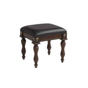 Mady 19 Inch Upholstered Vanity Stool, Ornate Trim, Deep Espresso Brown