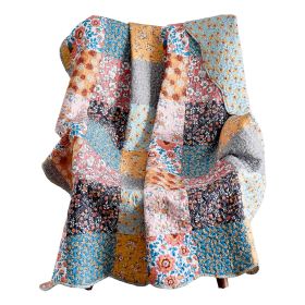 Turin 60 Inch Throw Blanket, Microfiber, Patchwork Floral Print, Multicolor