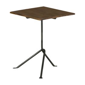 20 Inch Modern Square Accent Table, Gray Metal Tripod Base, Dark Brown Wood