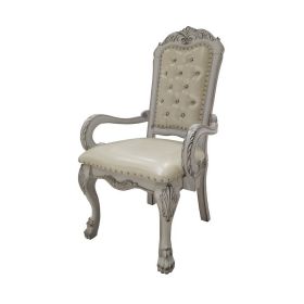 Aurora 26 Inch Tufted Dining Armchair, Set of 2, Faux Leather, Bone White