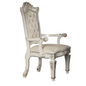24 Inch Executive Office Armchair, Scrolled Molded Trim, Antique Pearl