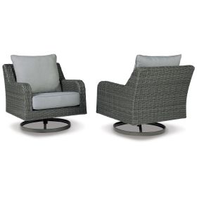 Asp 32 Inch Swivel Outdoor Lounge Chair, Aluminum Frame, Gray Upholstery