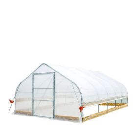 12' x 20' Tunnel Greenhouse Grow Tent w/6 Mil Clear EVA Plastic Film, Cold Frame, Hand Crank Roll-Up Sides, Peak Ceiling Roof, TMG-GH1220
