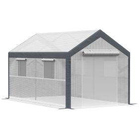 Walk-In Tunnel Greenhouse 12x7 White Dark Grey with Roll Up Windows Zippered Mesh Door