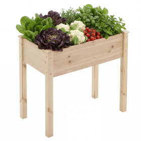 Raised Garden Bed - Cedar Planter with Non-Woven Liner, Bottom Drainage, 30-Inch Height, 34 x 18 x 30 in Sizes for Outdoor Plants, Wood