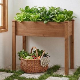 Raised Garden Bed Cedar Planter with Non Woven Liner, Bottom Drainage, 30 Inch Height, 34 x 18 x 30 in Sizes for Outdoor Plants, Wood