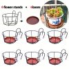 6pcs Black Flower Stand with 6pcs Brick Red Base Metal Balcony Railing Shelf for Hanging Plants, Succulent Pots and Greenery - Spring Decor