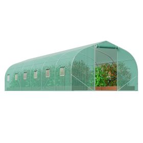 Walk-in Tunnel Greenhouse, 29.5x9.8x6.6 ft Hoop House Greenhouse Tunnel, Peaked Roof Plant Hot House with Galvanized Steel Frame, Green PE Cover, Rol